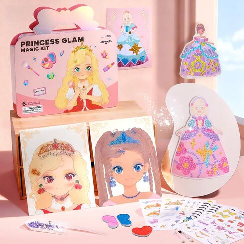 Jar Melo 4 in 1 Magic Paper Makeup Fun Kit for Girls - Blush Eyeshadow Play on Paper Crafts, Princess Diamond Painting, Foil Sticker Books, Birthday Gifts Toys for Girls Ages 4 5 6 7 8+ Years Old Kid in Kuwait