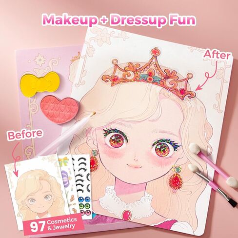 Jar Melo 4 in 1 Magic Paper Makeup Fun Kit for Girls - Blush Eyeshadow Play on Paper Crafts, Princess Diamond Painting, Foil Sticker Books, Birthday Gifts Toys for Girls Ages 4 5 6 7 8+ Years Old Kid in Kuwait