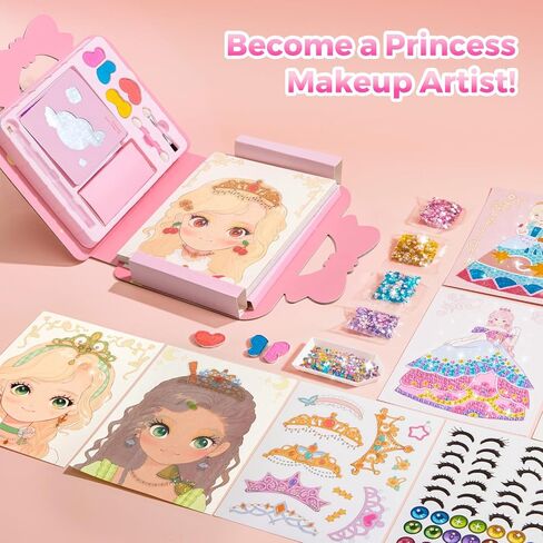 Jar Melo 4 in 1 Magic Paper Makeup Fun Kit for Girls - Blush Eyeshadow Play on Paper Crafts, Princess Diamond Painting, Foil Sticker Books, Birthday Gifts Toys for Girls Ages 4 5 6 7 8+ Years Old Kid in Kuwait