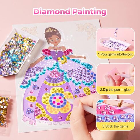 Jar Melo 4 in 1 Magic Paper Makeup Fun Kit for Girls - Blush Eyeshadow Play on Paper Crafts, Princess Diamond Painting, Foil Sticker Books, Birthday Gifts Toys for Girls Ages 4 5 6 7 8+ Years Old Kid in Kuwait