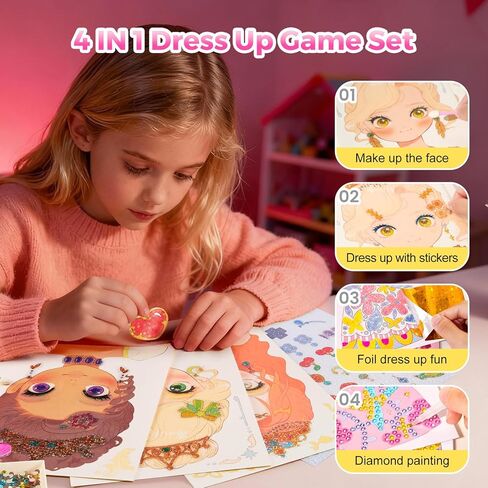 Jar Melo 4 in 1 Magic Paper Makeup Fun Kit for Girls - Blush Eyeshadow Play on Paper Crafts, Princess Diamond Painting, Foil Sticker Books, Birthday Gifts Toys for Girls Ages 4 5 6 7 8+ Years Old Kid in Kuwait