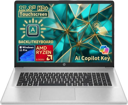 cefesfy Customized Laptop, Created Using HP 17-inch Touchscreen Business Laptop, AMD Ryzen 5 7430U, UP to 64GB 3200MHz DDR4 RAM, UP to 4TB SSD, Backlit KB, Silver in Kuwait