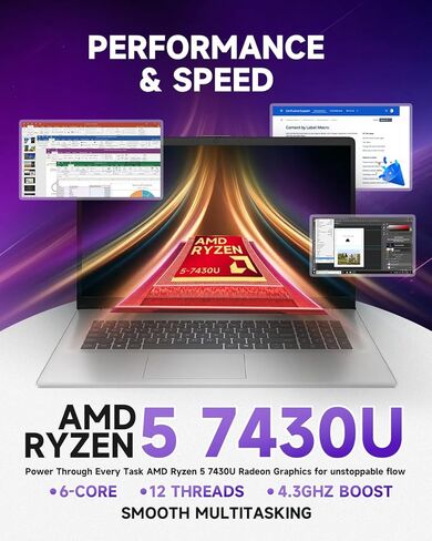cefesfy Customized Laptop, Created Using HP 17-inch Touchscreen Business Laptop, AMD Ryzen 5 7430U, UP to 64GB 3200MHz DDR4 RAM, UP to 4TB SSD, Backlit KB, Silver in Kuwait