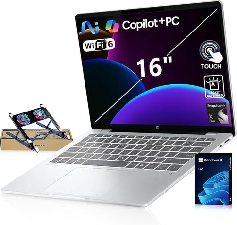 كمبيوتر محمول HP OmniBook 5 مقاس 16 بوصة FHD+ 1920 * 1200 Pro AI، جهاز Copilot+ PC مزود بـ 45 وحدة NPU، Qualcomm Snapdragon X Plus X1P-42-100، ذاكرة وصول عشوائي LPDDR5x سعة 32 جيجابايت، محرك أقراص SSD سعة 2 تيرابايت، عمر بطارية يدوم طوال اليوم، W11P، حزمة in Kuwait