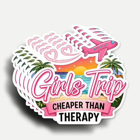 (5 قطع) ملصقات رحلة الفتيات أرخص من العلاج مقاس 3 بوصات، ملصقات أصدقاء السفر، ملصق فينيل مقاوم للماء للكمبيوتر المحمول، وزجاجات المياه، والهاتف، والسيارة in Kuwait