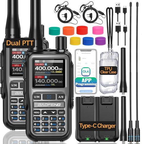 راديو Baofeng UV-5R Mini Ham راديو طويل المدى محمول قابل لإعادة الشحن للبالغين برمجة التطبيقات NOAA الطقس UV5R 5RM راديو اتجاهين مع سماعة أذن USB-C شاحن للصيد البقاء على قيد الحياة، 2 حزمة in Kuwait