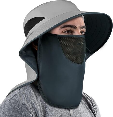 Fishing Hat for Men Women, Wide Brim UV Sun Protection Hat UPF 50+, Waterproof Sun Hat Cap with Neck Flap Face Cover in Kuwait