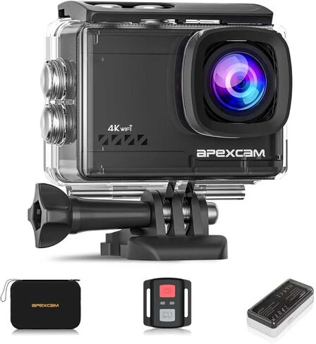 اباكزام كاميرا اكشن رياضية 4K 20MP 40M زاوية واسعة 170 درجة واي فاي مقاومة للماء مع جهاز تحكم عن بعد 2.4G وبطاريتين 2.0 انش ال سي دي الترا اتش دي مع مجموعة ملحقات التركيب in Kuwait