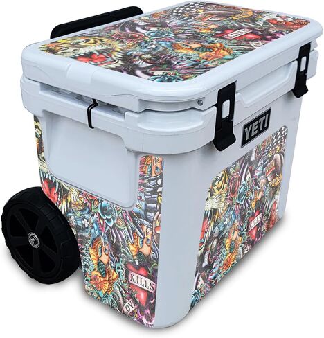 Glossy Glitter Cooler Skin Compatible with Yeti Roadie 32 Wheeled Cooler - Old School Tattoo - Premium 3M Vinyl Protective Wrap Decal Cover - Easy to Apply | Crafted in The USA by MightySkins in Kuwait