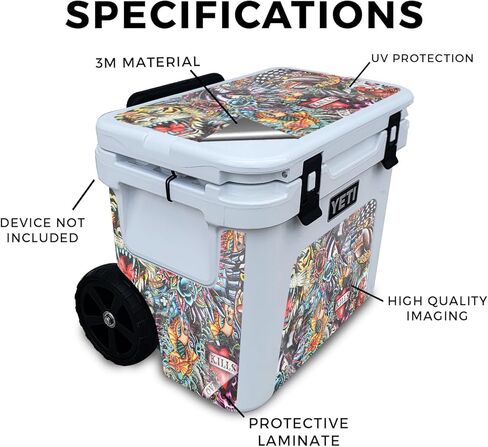 Glossy Glitter Cooler Skin Compatible with Yeti Roadie 32 Wheeled Cooler - Old School Tattoo - Premium 3M Vinyl Protective Wrap Decal Cover - Easy to Apply | Crafted in The USA by MightySkins in Kuwait