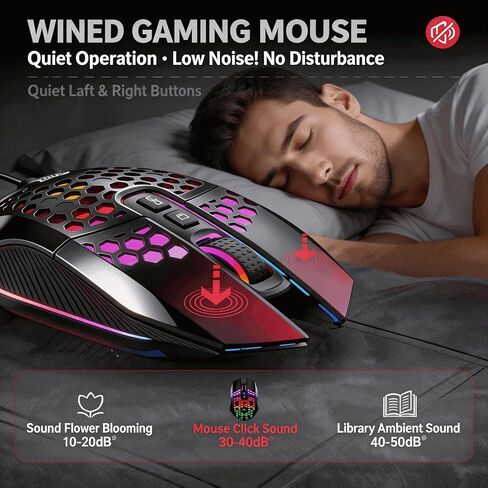 【 Plug and Play -70 Inch Cable Length 】 2026 new Model Professional Gaming Wired Mouse, 6 RGB Lights, 7 Shortcut Keys, Ergonomic Gaming Laptop Optical Mouse, 6 Adjustable DPI up to 8000 in Kuwait