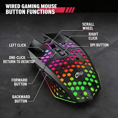 【 Plug and Play -70 Inch Cable Length 】 2026 new Model Professional Gaming Wired Mouse, 6 RGB Lights, 7 Shortcut Keys, Ergonomic Gaming Laptop Optical Mouse, 6 Adjustable DPI up to 8000 in Kuwait