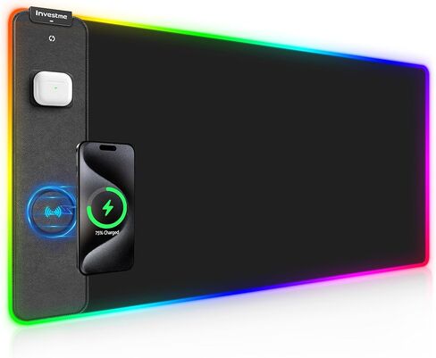 Wireless Charging RGB Gaming Mouse Pad, Mouse Mat with 15W Fast Charging, LED Large Gaming Mousepad with 15 Lights Modes, Ultra-Smooth Surface, Waterproof Non-Slip Desk Pad for Laptop, MacBook, PC in Kuwait