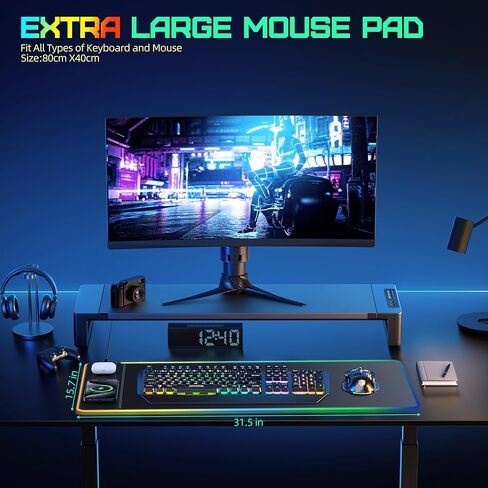Wireless Charging RGB Gaming Mouse Pad, Mouse Mat with 15W Fast Charging, LED Large Gaming Mousepad with 15 Lights Modes, Ultra-Smooth Surface, Waterproof Non-Slip Desk Pad for Laptop, MacBook, PC in Kuwait