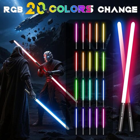 2-in-1 lightsaber ، المبارزة ذات المبارزة ذات الضوء المزدوج مع المعدن hilt type-c قابلة لإعادة الشحن ، 15 لونًا 4 أوضاعًا ، أصوات خفيفة ، هدية عيد ميلاد عيد الميلاد للأطفال البالغين ، 29.1in ، 2pc in Kuwait
