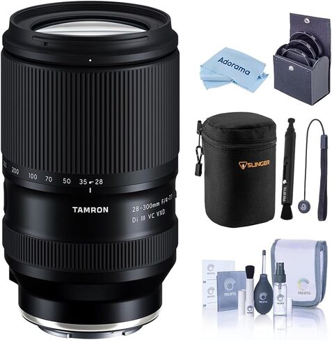 عدسة Tamron مقاس 28-300 مم f/4-7.1 Di III VC VXD لهاتف Sony E، باللون الأسود، حزمة مع طقم فلتر، وحافظة عدسة، ومجموعة تنظيف، ورباط للغطاء، وقلم عدسة، وضمان محدود لمدة 6 سنوات من Tamron in Kuwait
