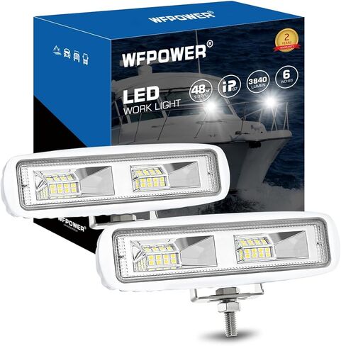 wfpower قارب ضوء 2 حزمة، اللون الأزرق والأبيض 2 وضع أضواء LED البحرية للماء، 6 بوصة سطح السفينة ضوء الفيضانات لملحقات القوارب عائمة شاحنة صيد سيارات الدفع الرباعي ATV 12V الأبيض in Saudi Arabia