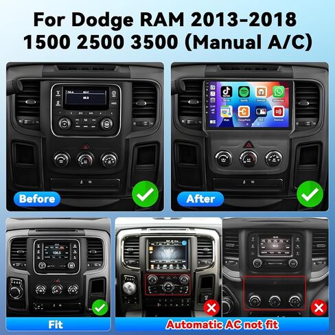 4G+64G Car Stereo Radio for Dodge RAM 1500 2500 3500 2013 2014 2015 2016 2017 2018 with Wireless CarPlay Android Auto 9 inch Android 15 Touchscreen GPS Radio Replacement SWC EQ AHD Backup Camera in Kuwait