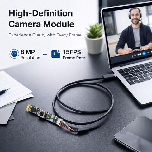 وحدة كاميرا 8 ميجابكسل، لوحة كمبيوتر USB مع التركيز التلقائي والتركيز الثابت، ميكروفون رقمي، مجال رؤية 75 درجة - دقة عالية 3264x2448، مخرج USB 2.0، متوافق مع أجهزة متعددة in Kuwait