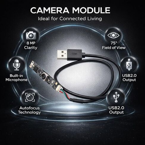 وحدة كاميرا 8 ميجابكسل، لوحة كمبيوتر USB مع التركيز التلقائي والتركيز الثابت، ميكروفون رقمي، مجال رؤية 75 درجة - دقة عالية 3264x2448، مخرج USB 2.0، متوافق مع أجهزة متعددة in Kuwait