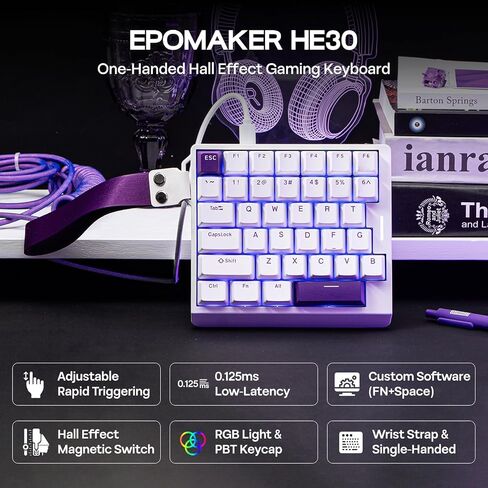 EPOMAKER HE30 لوحة مفاتيح سلكية بيد واحدة، SOCD ومفتاح Snap، استقصاء 8K و0.125 مللي ثانية، مشغل قابل للتعديل، PBT Keycap، RGB، برامج مخصصة، لوحة مفاتيح ألعاب للكمبيوتر الشخصي/اللاعب in Kuwait