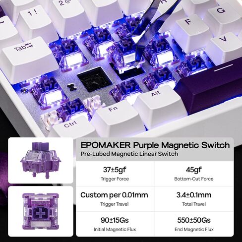 EPOMAKER HE30 لوحة مفاتيح سلكية بيد واحدة، SOCD ومفتاح Snap، استقصاء 8K و0.125 مللي ثانية، مشغل قابل للتعديل، PBT Keycap، RGB، برامج مخصصة، لوحة مفاتيح ألعاب للكمبيوتر الشخصي/اللاعب in Kuwait