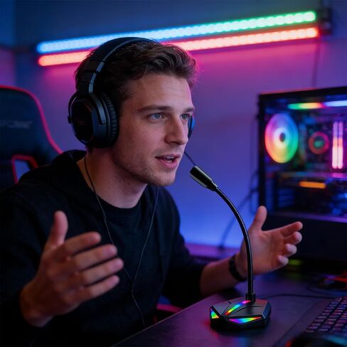 ميكروفون الكمبيوتر - معدات الكمبيوتر المانعة للضوضاء مع ضوء RGB، ميكروفون الكمبيوتر لسطح المكتب - لتسجيل الألعاب والدردشة المنزلية والبث الصوتي in Kuwait
