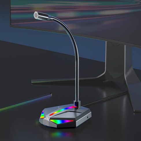 ميكروفون الكمبيوتر - معدات الكمبيوتر المانعة للضوضاء مع ضوء RGB، ميكروفون الكمبيوتر لسطح المكتب - لتسجيل الألعاب والدردشة المنزلية والبث الصوتي in Kuwait