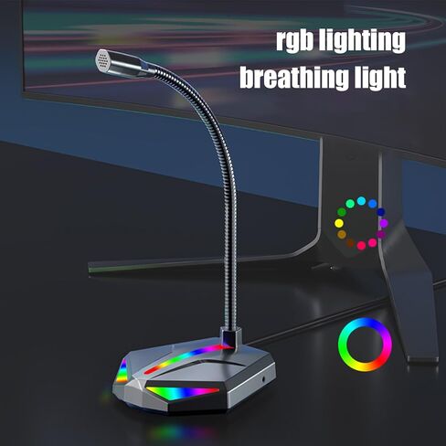 ميكروفون الكمبيوتر - معدات الكمبيوتر المانعة للضوضاء مع ضوء RGB، ميكروفون الكمبيوتر لسطح المكتب - لتسجيل الألعاب والدردشة المنزلية والبث الصوتي in Kuwait