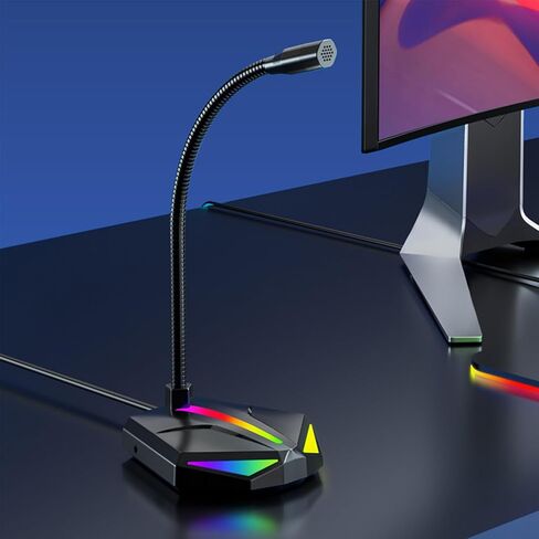 ميكروفون الكمبيوتر - معدات الكمبيوتر المانعة للضوضاء مع ضوء RGB، ميكروفون الكمبيوتر لسطح المكتب - لتسجيل الألعاب والدردشة المنزلية والبث الصوتي in Kuwait