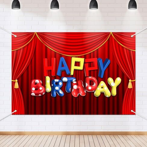 Circus Show Happy Birthday Backdrop Banner Cartoon Stage Red Curtain Theme Background Decor for Boys Girls Birthday Party Decorations Photo Studio Props Supplies 72x43in-BECKTEN in Kuwait