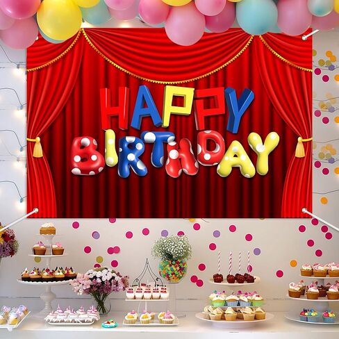Circus Show Happy Birthday Backdrop Banner Cartoon Stage Red Curtain Theme Background Decor for Boys Girls Birthday Party Decorations Photo Studio Props Supplies 72x43in-BECKTEN in Kuwait