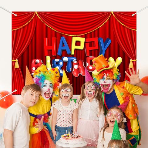 Circus Show Happy Birthday Backdrop Banner Cartoon Stage Red Curtain Theme Background Decor for Boys Girls Birthday Party Decorations Photo Studio Props Supplies 72x43in-BECKTEN in Kuwait