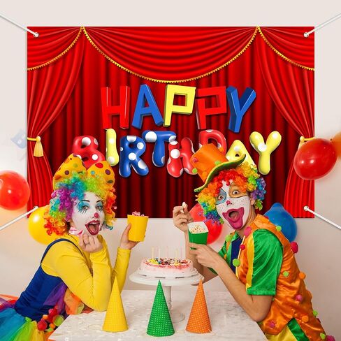 Circus Show Happy Birthday Backdrop Banner Cartoon Stage Red Curtain Theme Background Decor for Boys Girls Birthday Party Decorations Photo Studio Props Supplies 72x43in-BECKTEN in Kuwait