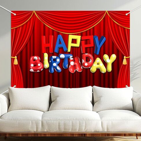 Circus Show Happy Birthday Backdrop Banner Cartoon Stage Red Curtain Theme Background Decor for Boys Girls Birthday Party Decorations Photo Studio Props Supplies 72x43in-BECKTEN in Kuwait