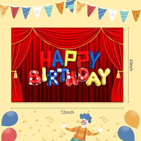 Circus Show Happy Birthday Backdrop Banner Cartoon Stage Red Curtain Theme Background Decor for Boys Girls Birthday Party Decorations Photo Studio Props Supplies 72x43in-BECKTEN in Kuwait
