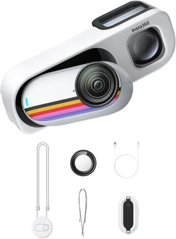Insta360 GO 3S Retro Bundle إصدار خاص 64 جيجابايت باللون الأبيض - كاميرا تسجيل فيديو صغيرة بدقة 4K، كاميرا POV بدون استخدام اليدين، مرشحات قديمة، 4K30 إطارًا في الثانية، بطارية إضافية، كاميرا تسجيل فيديو خفيفة الوزن يمكن ارتداؤها للشارع واللقطات اليومية in Kuwait
