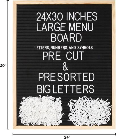 Extra Large Letter Board 24x30 by Majestick Goods | Black Felt Menu Board Giant Letter Board | Oak Frame Letterboard Menu for Restaurant w/Changeable Letters and Numbers Salon Price List Board (BN 2) in Saudi Arabia