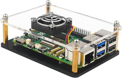 حافظة قابلة للتكديس بطبقة واحدة متوافقة مع Raspberry Pi 5، وحدة عنقودية مفتوحة الإطار لـ Pi 5 8GB/4GB/2GB، حافظة أكريليك معيارية مع مروحة تبريد ومبددات حرارة. in Kuwait