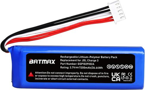 Batmax New 3.7V 7200mAh Battery GSP1029102A for JBL Charge 3 Portable Bluetooth Speaker in Kuwait