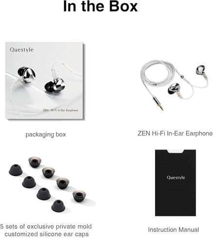 سماعات أذن Questyle Zen داخل الأذن HiFi سلكية، سماعات أذن IEM من فئة الاستوديو، سماعات أذن للألعاب، عزل الضوضاء، كابل OFC للموسيقيين in Kuwait