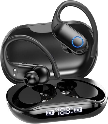 ENC, Earbuds, Headphone, Hook, Bluetooth 5.4, LED Display Case, Microphone, Long 40H Playtime, Hi-Fi Stereo Deep Bass, Crystal Clear, IPX5 Waterproof, Button Controls, Sports, Phone, Black in Kuwait
