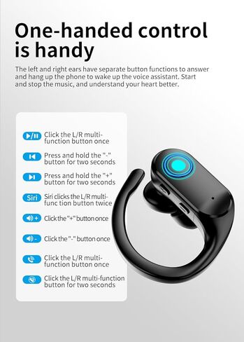 ENC, Earbuds, Headphone, Hook, Bluetooth 5.4, LED Display Case, Microphone, Long 40H Playtime, Hi-Fi Stereo Deep Bass, Crystal Clear, IPX5 Waterproof, Button Controls, Sports, Phone, Black in Kuwait