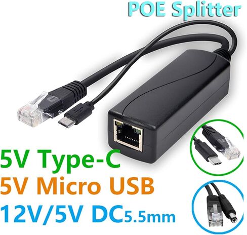 POE Splitter 48V إلى 5V MicroUSB Type C DC5.5x2.1mm DC3.5x1.35mm واجهة كابل محول التيار الكهربائي لكاميرا IP الطاقة عبر إيثرنت محول حاقن الفاصل USB للكاميرا in Kuwait