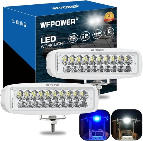 WFPOWER LED Marine Boat Lights, 6.3Inch White & Blue Spreader 2 In 1 Deck Spot Light IP67 Waterproof Double Row T-Top Dock Fog Spotlights for Pontoon Boat Fishing Accessories Truck 12V 24V (2 Pack) in Kuwait