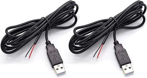 2 قطعة USB A إلى 2 دبوس سلك عاري مفتوح النهاية كابل الطاقة 1FT، نوع A ذكر التوصيل 2 دبوس كابل ضفيرة، 22AWG 5V 3A لمعدات USB من النوع A المثبتة (قطعتان - 1FT) in Kuwait