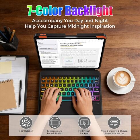 حافظة لوحة المفاتيح QUARK لجهاز iPad (A16) 11/10th Gen، (أسود داكن، iPad 11th/10th، iPad Pro 11"/Air (11"/5/4)) in Kuwait
