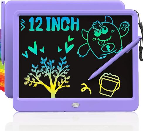 TEKFUN LCD Writing Tablet Doodle Board, 12inch Colorful Drawing Tablet Writing Pad, Kids Travel Essentials, Toddler Toys 6 7 8 Year Old Girls Boys (Yellow) in Kuwait