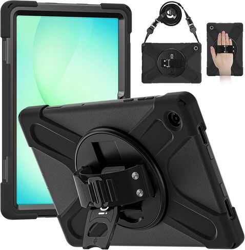 حافظة CODi متينة لجهاز Samsung Galaxy Tab A11+ - تم اختبار السقوط MIL-STD-810G، حماية 360 درجة، مسند دوار، حزام يد قابل للتعديل وحزام كتف، غطاء كمبيوتر لوحي عالي التحمل مقاوم للصدمات in Kuwait