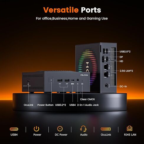 كمبيوتر صغير PELADN، Ryzen AI 9 HX 370،24GB LPDDR5X/1TB PCIe 4.0 SSD، Dual 2.5G LAN، USB4 20Gbps Type-C/DP/HD، WiFi7 4K/60 هرتز ثلاثي العرض USB3.2/BT5.4 أجهزة كمبيوتر صغيرة in Kuwait